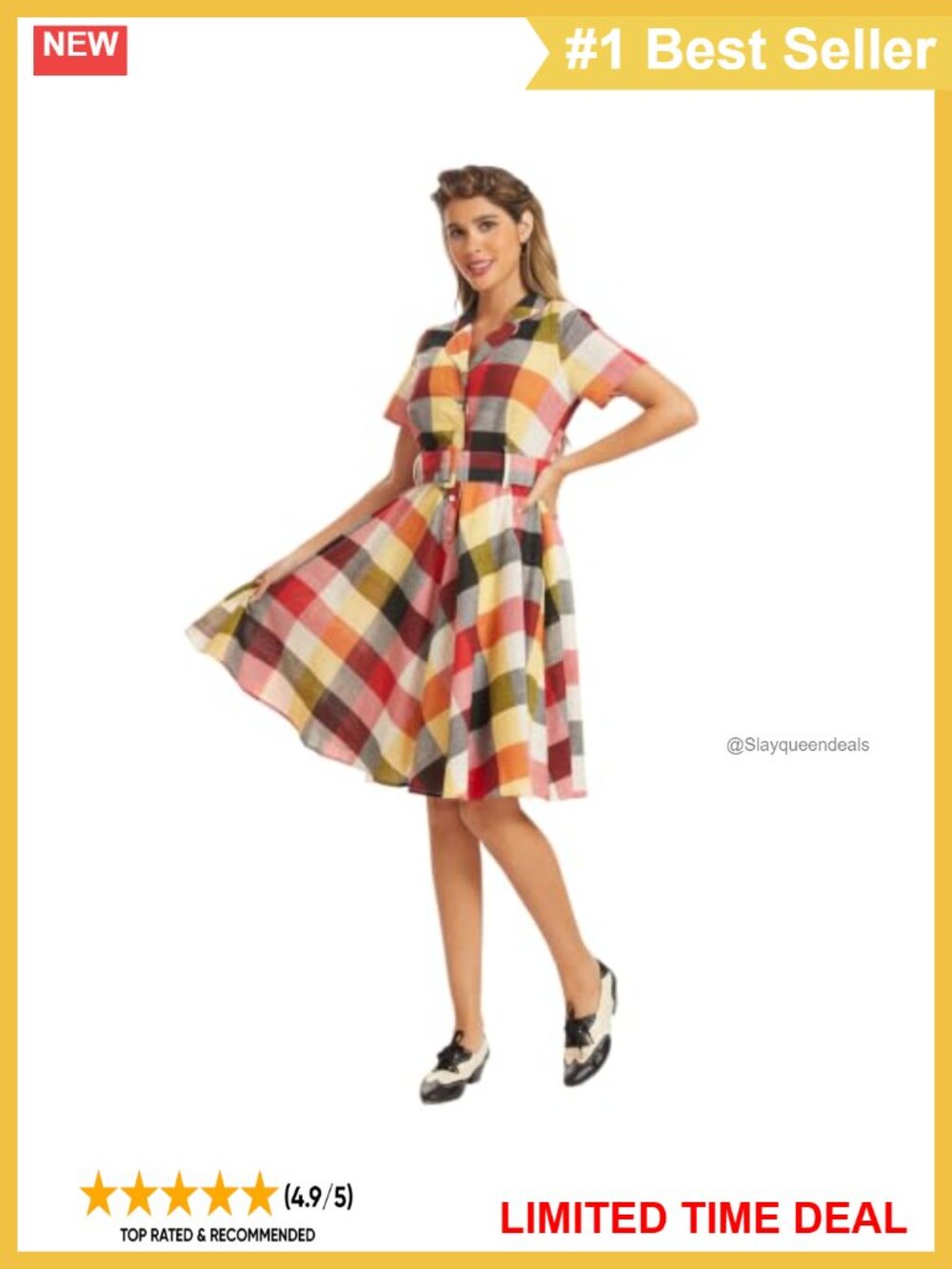 ModCloth Women's Collared Fit & Flare Dress Short Sleeve Button Bodice
